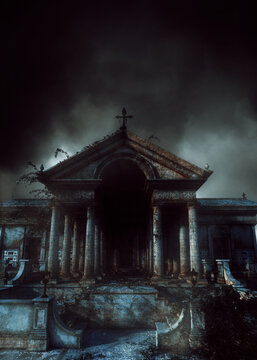 3D Old tomb building at night