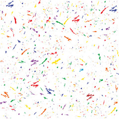 Seamless background pattern of randomly arranged multicolored splashes on a white background for textiles, wallpaper, wrapping paper