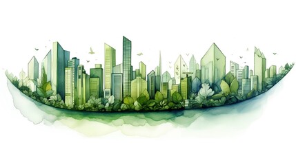 Green city illustration showcasing a harmonious blend of urban architecture and lush greenery. This image represents a sustainable future where cities and nature coexist in balance. Generative AI