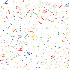 Seamless background pattern of randomly arranged multicolored splashes on a transparent background
