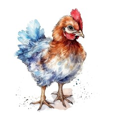 Baby Rooster watercolor with ink outline on white background, high detailed (generative AI)
