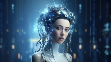 Artificial intelligence 3D rendering concept. woman illustration 
