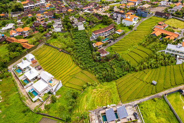 Aerial view of rice terraces in Canggu, Bali, Indonesia