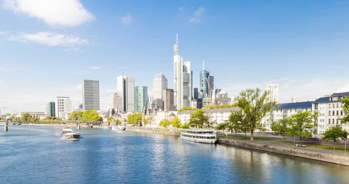 Hyper lapse of Frankfurt am main skyline. Important financial buildings.