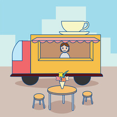 晴れた日のキッチンカーのイラスト