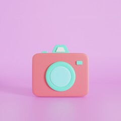 Photo camera 3d icon cartoon minimal on purple background. illustration 3d render