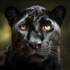 Naklejka na ściany i meble Impressive portrait photo of a very beautiful Black Panther, with beautiful brown eyes.