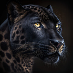 Impressive portrait photo of a very beautiful Black Panther, with beautiful brown eyes.