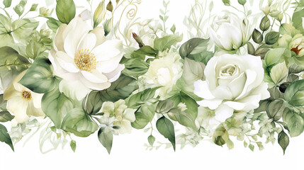 Watercolor seamless border illustration with green. Generative AI