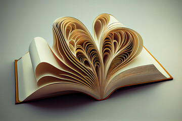 Book page in heart shape. Generative Ai