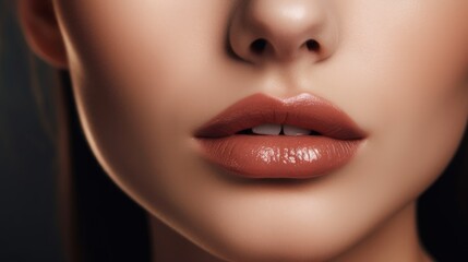 Beautiful young woman's lips closeup. Plastic surgery, fillers