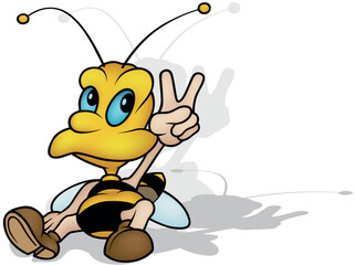 Cute Blue-eyed Bee Sitting on the Ground and Showing Victory