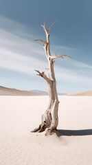 twisted bleached driftwood dead tree on desert 
