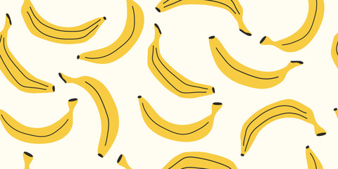 Obraz na płótnie Canvas Vector seamless yellow banana pattern. Trendy hand drawn texture. Modern abstract design for paper, cover, fabric..