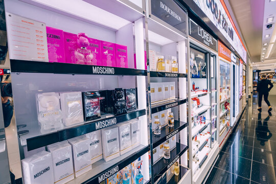 19 January 2023, Dubai, UAE: Moschino perfume in cosmetics store