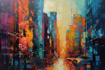 Fototapeta na wymiar Impressions of the Cityscape: A Colorful Ode to Urban Skyscrapers - Generative AI 17