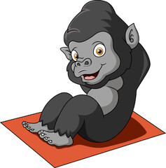 Cute little gorilla cartoon doing yoga pose