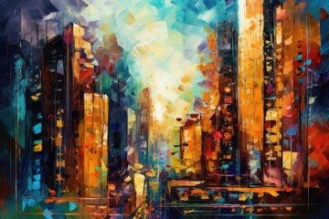 Fototapeta na wymiar Impressions of the Cityscape: A Colorful Ode to Urban Skyscrapers - Generative AI 14