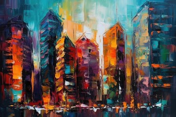 Fototapeta na wymiar Impressions of the Cityscape: A Colorful Ode to Urban Skyscrapers - Generative AI 9