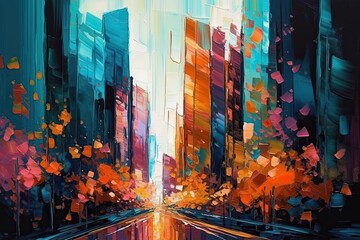 Fototapeta na wymiar Impressions of the Cityscape: A Colorful Ode to Urban Skyscrapers - Generative AI 4