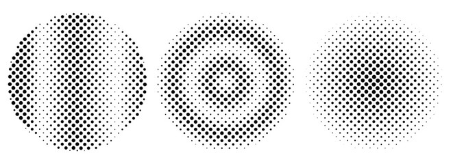 Set of pop art comic style gray circle halftone isolated on white background Vector. Monochrome printing raster. Dotted illustration. Abstract vector halftone background. Dot spray gradation vector 