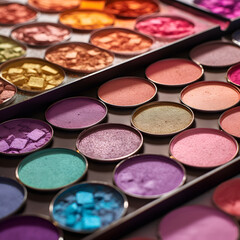 Obraz na płótnie Canvas Colorful Eyeshadow Palette in Open Box, Eye-catching Compositions, Shimmering Metallics, Bold Chroma