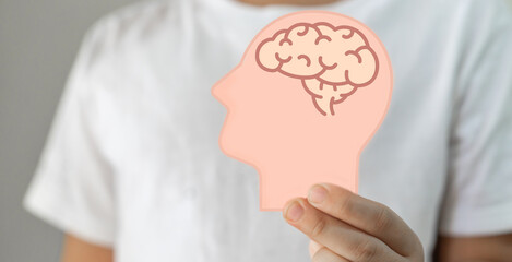 Human hand hold care brain health therapy, alzheimer, cancer, stroke, parkinson, disease, dementia,...