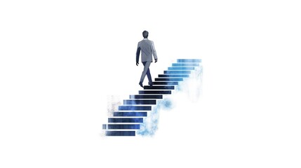 Businessman ascending a staircase, symbolizing success and the pursuit of goals, sketch style illustration. Determination and upward movement in the business world. Generative AI