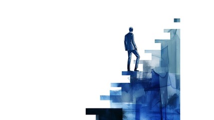 Businessman ascending a staircase, symbolizing success and the pursuit of goals, sketch style illustration. Determination and upward movement in the business world. Generative AI