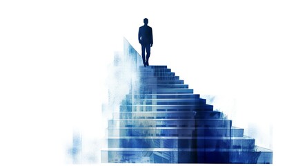 Businessman ascending a staircase, symbolizing success and the pursuit of goals, sketch style illustration. Determination and upward movement in the business world. Generative AI