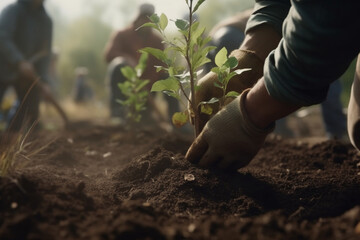 Sustainable business practices in action: Tree planting event with community members, Generative AI	
