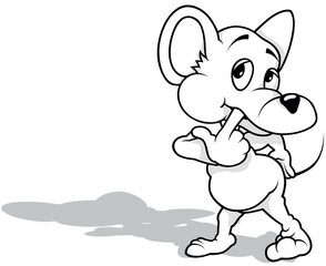 Obraz na płótnie Canvas Drawing of a Standing Mouse with a Finger in its Mouth