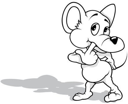 Drawing of a Standing Mouse with a Finger in its Mouth