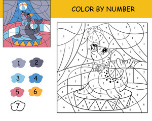 Kids coloring by number circus seal vector illustration