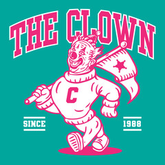 The Clown Mascot Character Design in Sport Vintage Athletic Style Vector Design