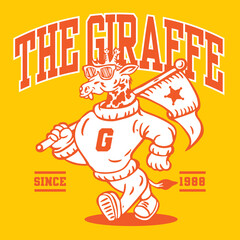 Giraffe Mascot Character Design in Sport Vintage Athletic Style Vector Design