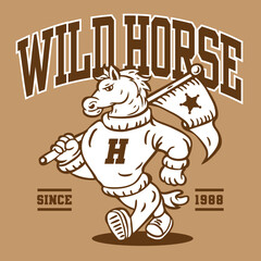 Horse Mascot Character Design in Sport Vintage Athletic Style Vector Design