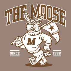Moose Mascot Character Design in Sport Vintage Athletic Style Vector Design