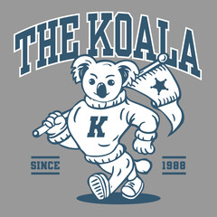 Koala Mascot Character Design in Sport Vintage Athletic Style Vector Design