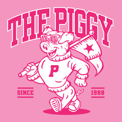 Pig Mascot Character Design in Sport Vintage Athletic Style Vector 