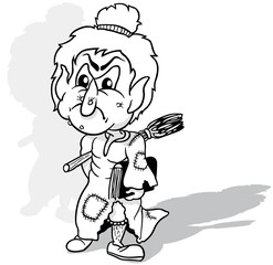 Drawing of an Ugly Witch in Torn Clothes