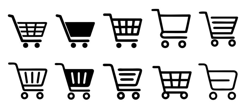 High resolution latest trendy shopping cart icon set. Black colour flat style outline icons. In EPS 10, PNG & jpeg file format.