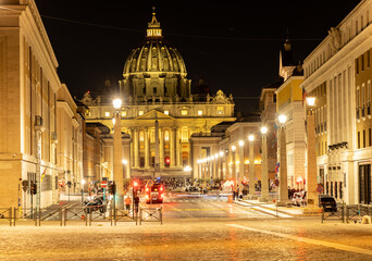 Fototapeta na wymiar saint peter basilica night sunset rome