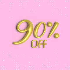 90% off, 3D shiny gold text 90 percent off isolated on pink background, 3D mega sale 90% offer, Sale offer price sign, Special offer symbol. Discount promotion. Discount, Editable vector illustration