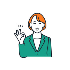 笑顔でOKサインをする若いビジネスウーマンのシンプルなベクターイラスト素材