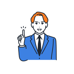 笑顔で説明をする若いビジネスマンのシンプルなベクターイラスト素材