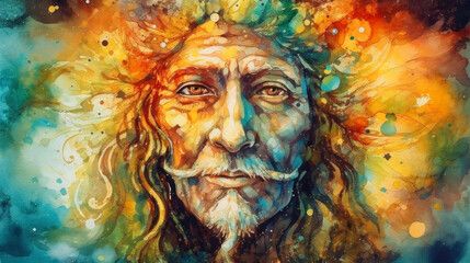 Painting shaman man. generative ai.