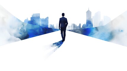 Illustration portrays a businessman walking a path symbolic of his vision, embodying the concept of success and goal achievement. The journey towards realizing business aspirations. Generative AI