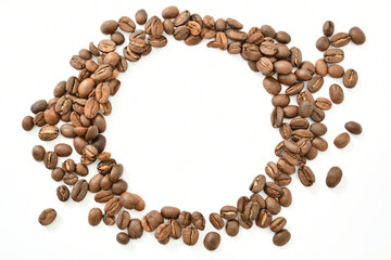 Organic roasted coffee beans isolated on white background stock images. copy space. close up.