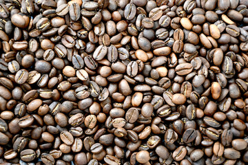 Pattern of the roasted organic Cocoa Beans Background Stock Photo, Picture.